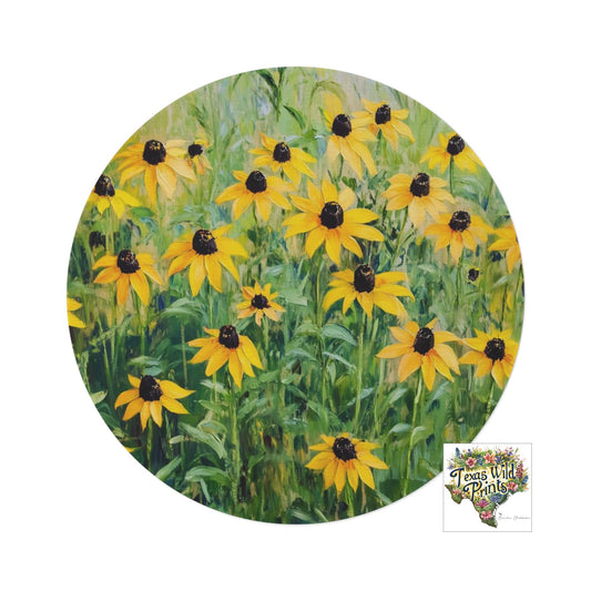 Soft Chenille Wildflower Area Rug Yellow Black Eyed Susan Print 60 Inch 5 Foot Round Small Carpet Texas Landscape Decor