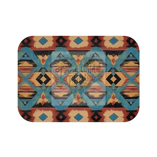 Tribal Geometric Bath Mat Vibrant Decor Rustic Southwestern Bathroom Memory Foam Microfiber Non-Slip Unique Geometric Gift