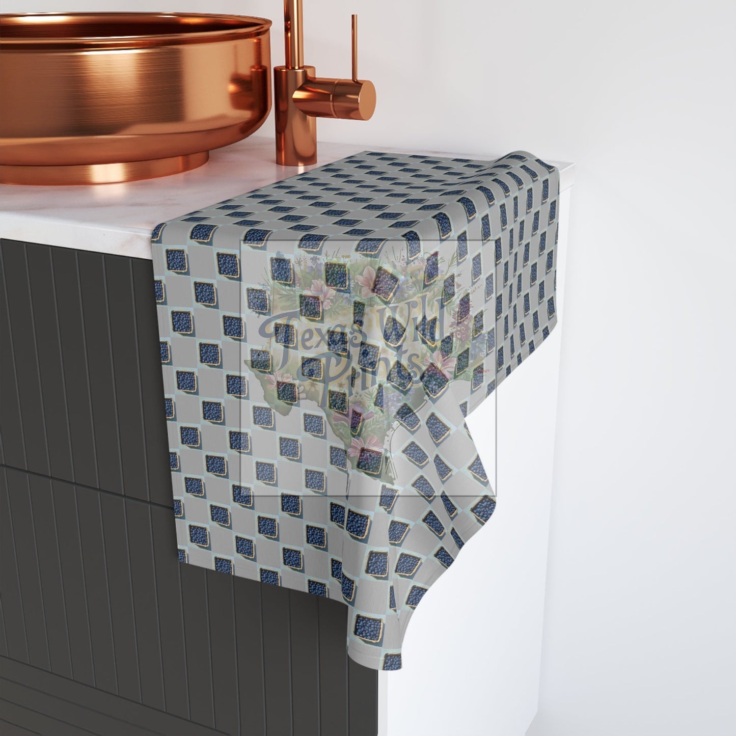 Blueberry Basket Pattern Print Decorative Hand Towel | Premium | 16”x28” Towel | Rustic & Farmhouse