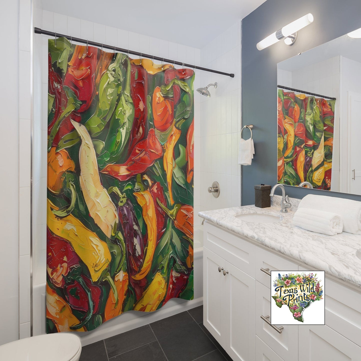 Rideau de douche Jalapeño | Durable | 71"x74" | Décor amusant