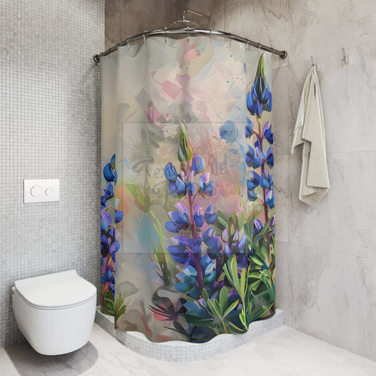 Rideau de douche Bluebonnet | 74"x71" | Fleurs sauvages du Texas | Décor floral