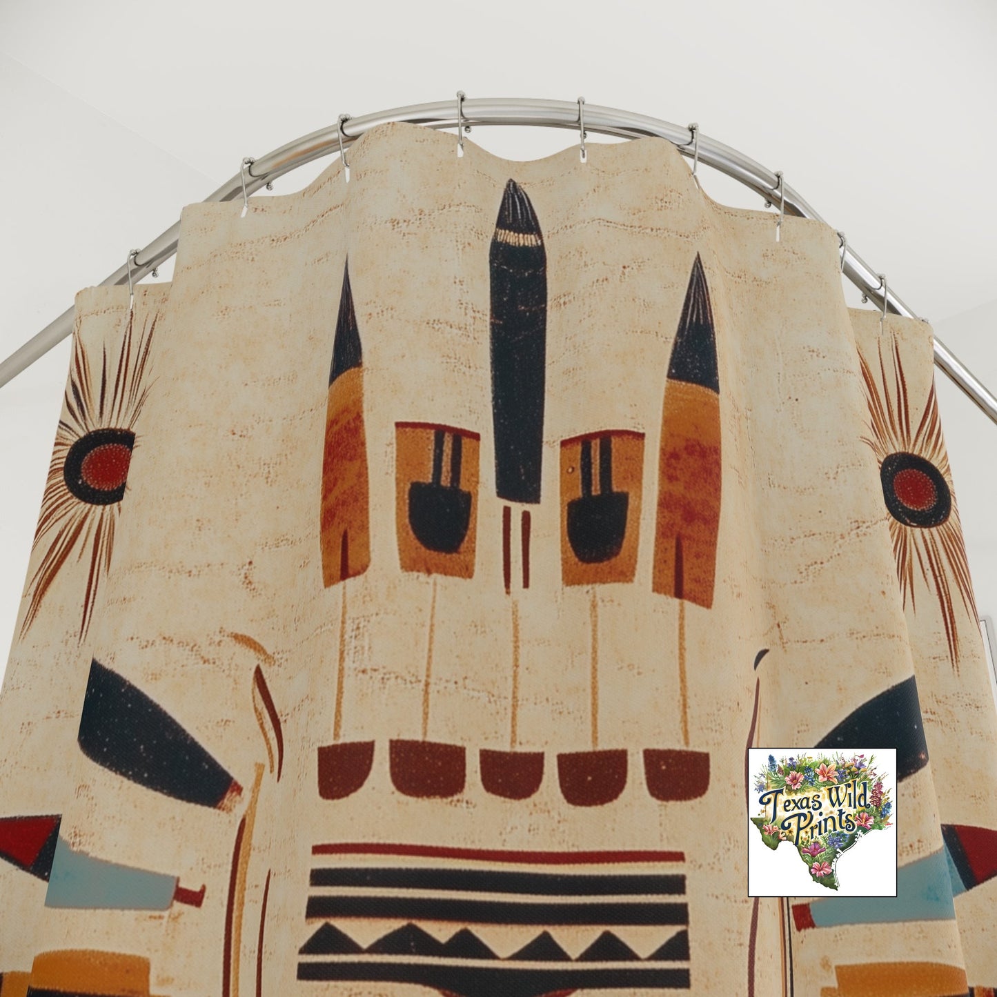 Southwestern Tribal Inspired Shower Curtain Ledger Paper Art 71x74 Inch Desert Home Decor Unique Artistic Gift Bathroom Decor