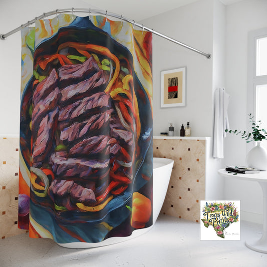 Skillet Fajitas Shower Curtain Tex Mex Food Art 71x74 Inch Southwestern Bath Decor Housewarming Gift Culinary Theme Multicultural Fiesta
