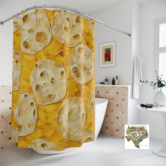 Rideau de douche à motif de tortilla jaune | Décoration alimentaire | 74"x71"