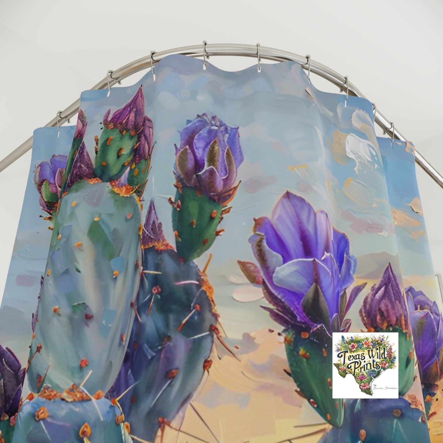 Dreamlike Prickly Pear Shower Curtain Purple Cactus Art 71x74 Inch Mystical Desert Decor Last Lights Kiss Print Modern Contemporary Bath Unique Home