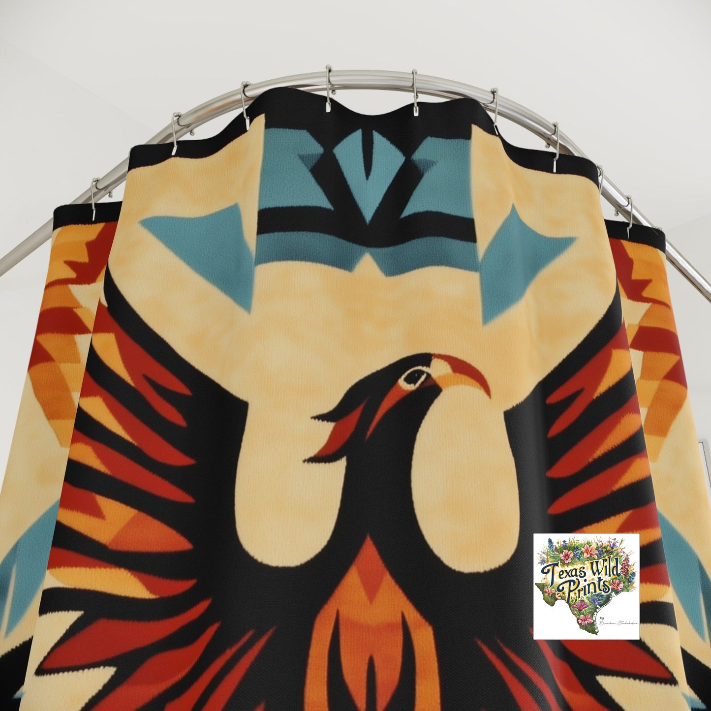 Rising Phoenix Shower Curtain Southwestern Tribal Inspired Print 71x74 Inch Boho Bathroom Decor Transformation Gift Spiritual Renewal