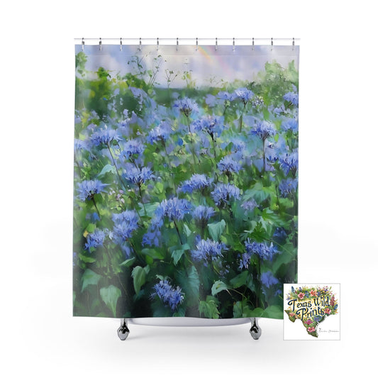 Blue Mistflower Shower Curtain Rainbow Floral Meadow Print 71x74 Inch Farmhouse Bathroom Decor Birthday Gifts for Women Texas Wildflower Art