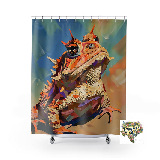 Colorful Texas Horned Toad Shower Curtain Maximalist Southwestern Bath Decor 71x74 Inch Bold Pop Art Unique Gift for Dad Bathroom Accent
