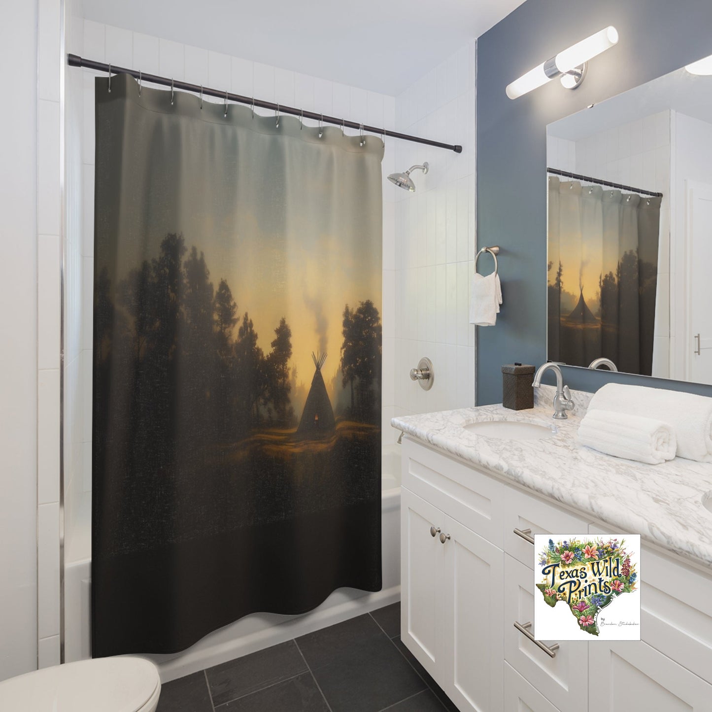 Serene Indian Inspired Tipi Scene Shower Curtain Bohemian Nature Landscape MTO 71x74 Polyester Fabric Original Rustic Bathroom Art Long Lasting