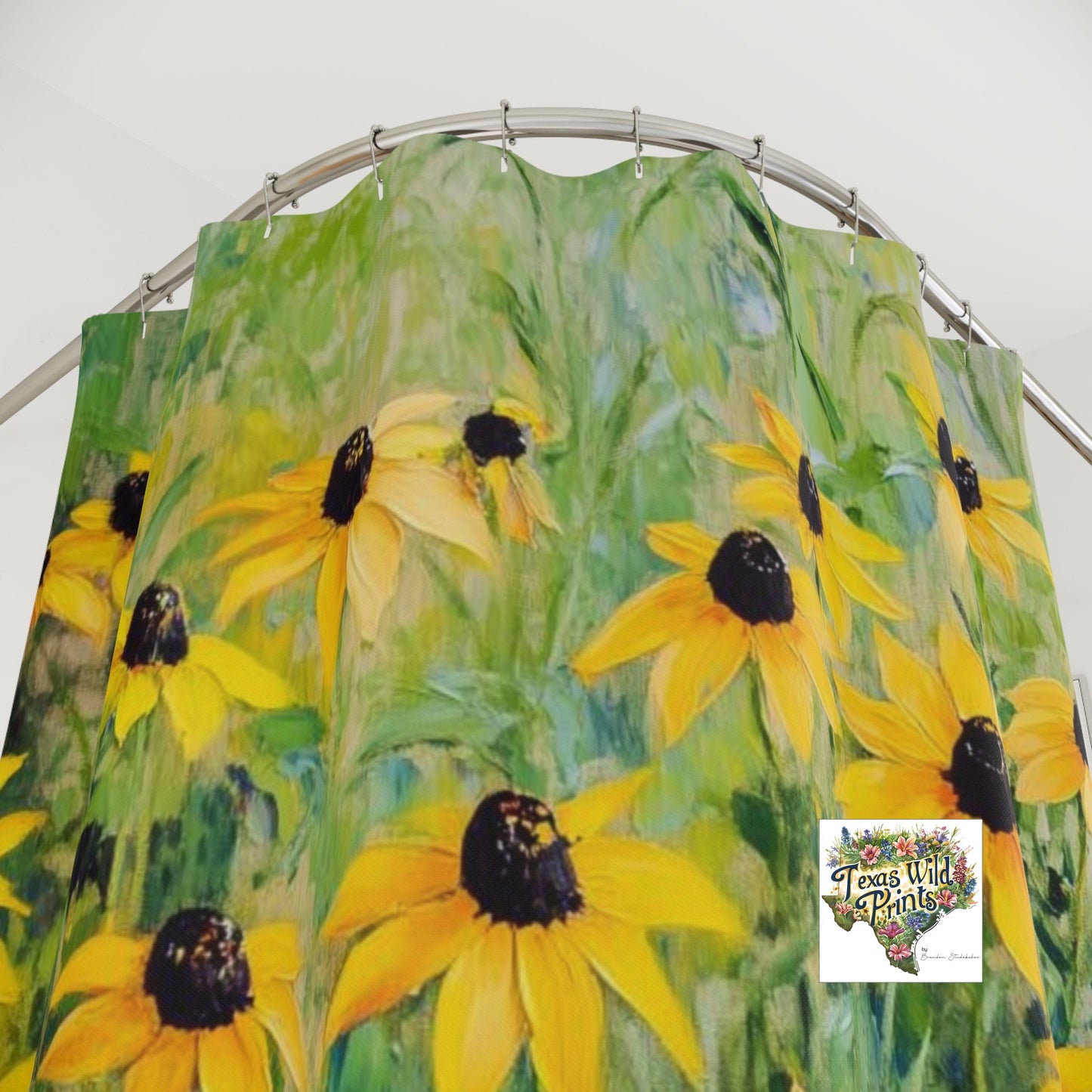 Yellow Black Eyed Susan Shower Curtain Botanical Bath Decor 71x74 Inch Texas Wildflower Print Best Gift Idea for Sister Sunny Floral Art