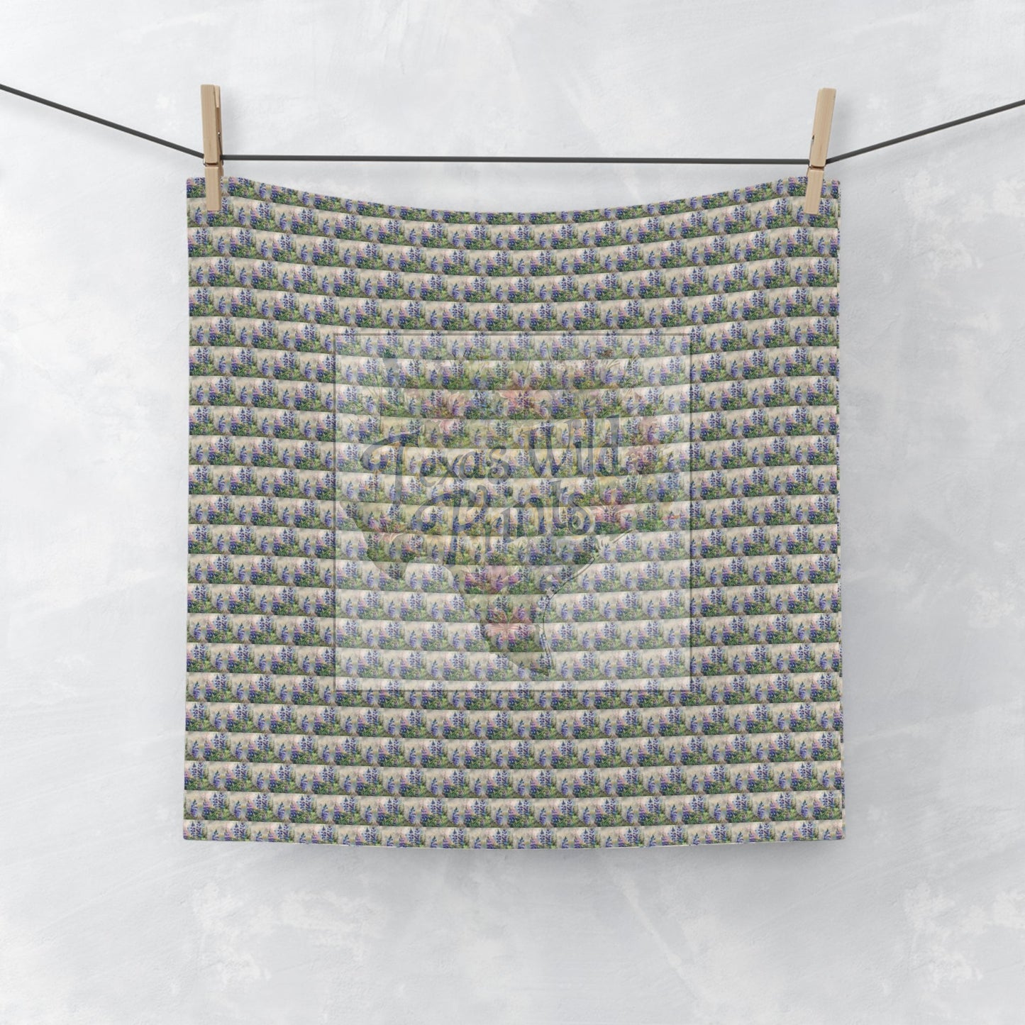 Victorian Inspired Bluebonnet Bushel Pattern Print Face Cloth | Premium | 13”x13” Towel | Texas Wildflowers