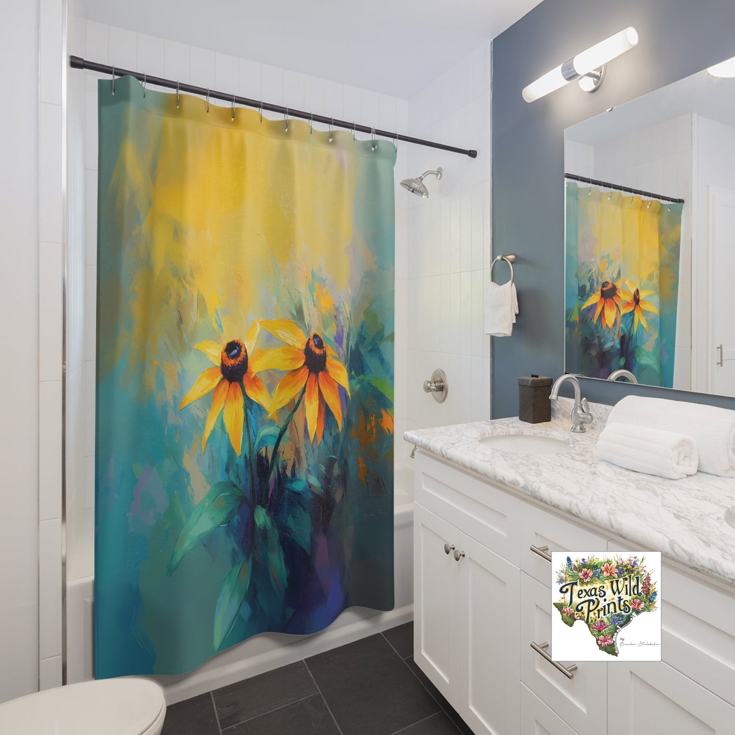 Black Eyed Susan Shower Curtain Texas Wildflower Yellow Floral Art Rustic Farmhouse Bath Decor Birthday Gift for Her Wife Sunny Home Style