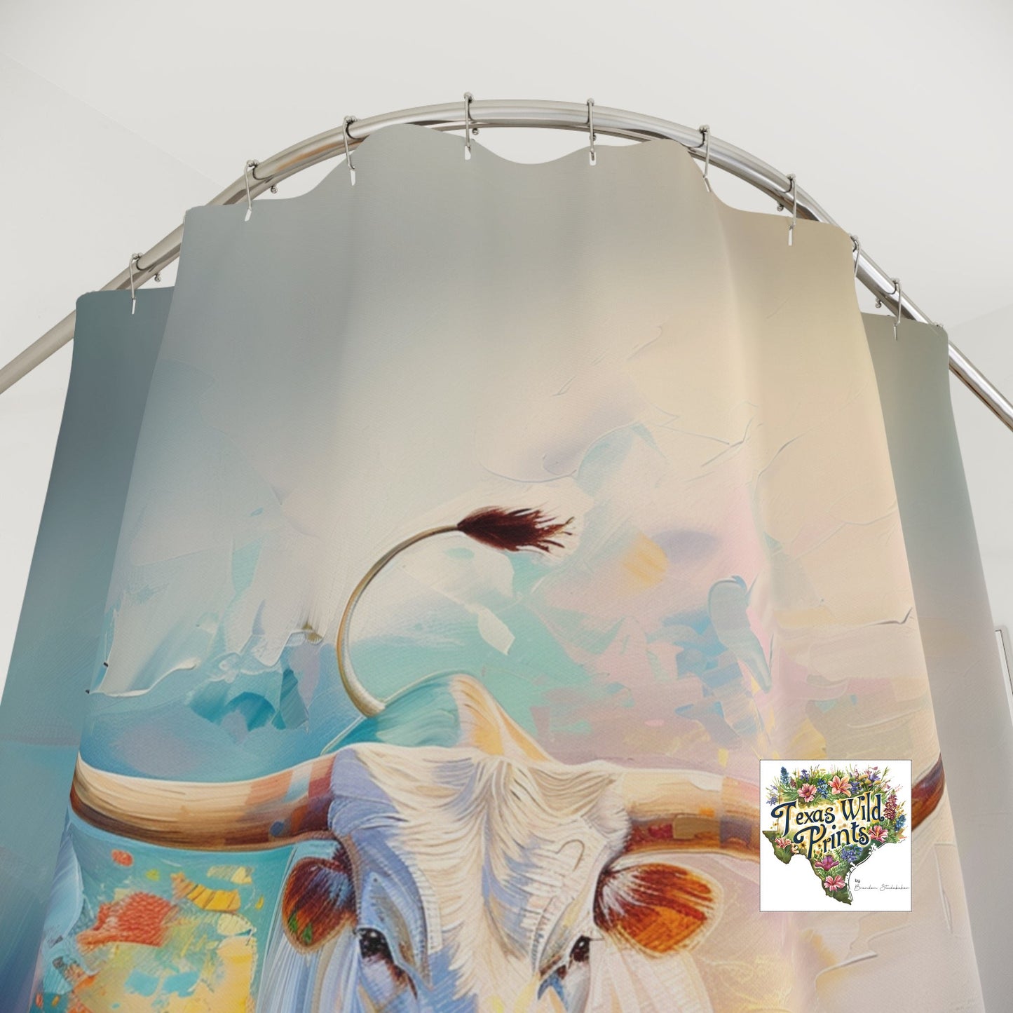 Farmhouse Animal Print Bathroom Shower Curtain Colorful Farmhouse Decor 71x74 Inch Texas Longhorn Lover Appreciation Present Rustic Home Style