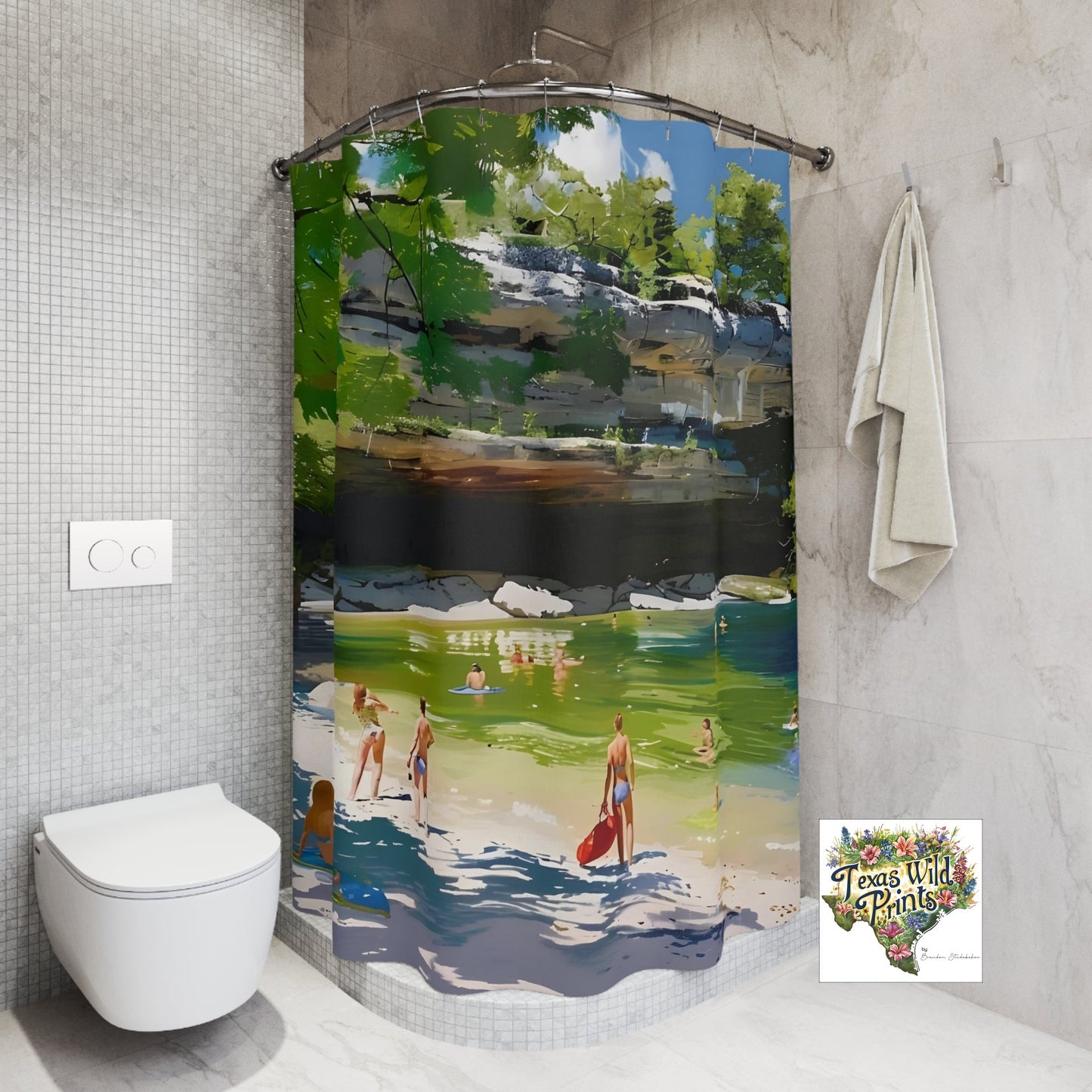Tranquil Hamilton Pool Shower Curtain Texas Oasis Landscape Bathroom Art Natural Swimming Hole Decor Gift Idea for Nature Lovers Serene Scene