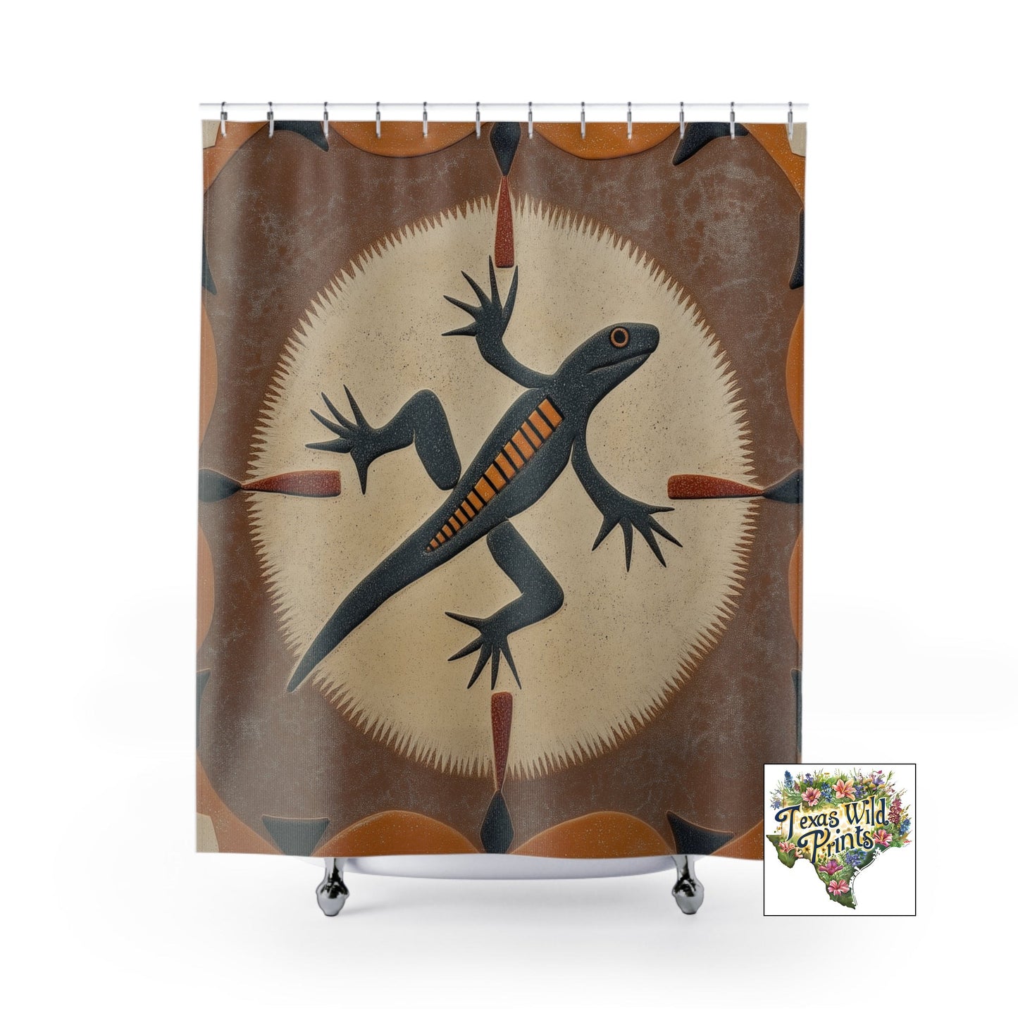 Unique Southwestern Sand Art Lizard Shower Curtain Tribal Inspired Design 71x74 Inch Desert Decor Inspirational Spiritual Gift Artistic Bathroom