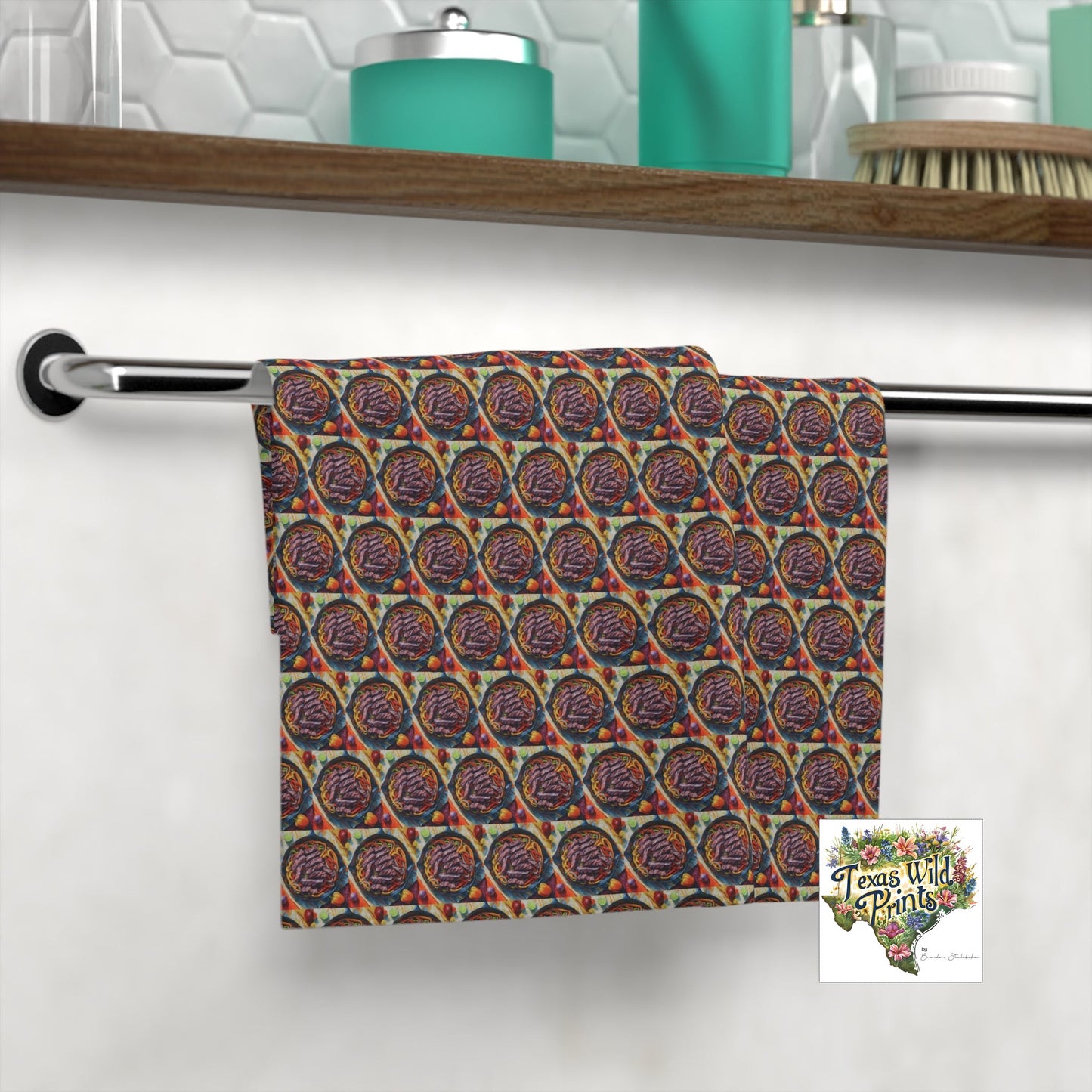 Sizzling Fajita Fiesta Washcloth Tex Mex Art Pattern 13x13 Inch Southwestern Decor Unique Kitchen Bath Decorative Towel Rustic American Design