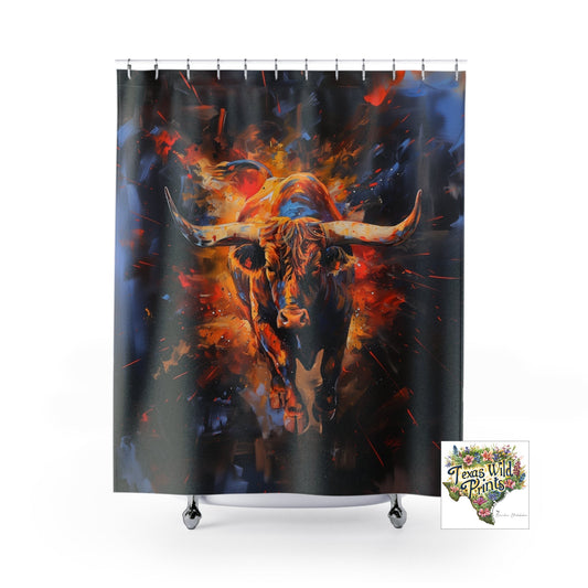 Vibrant Fire Bull Shower Curtain Charging Texas Longhorn Illustration 71x74 Inch Modern Ranch Western Interior Memorable Unique Gift Rustic Southwest Decor