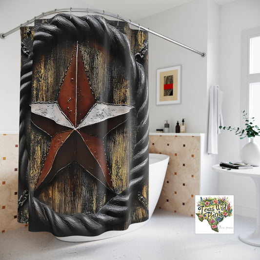 Bold Red Lone Star Shower Curtain Premium Rustic Farmhouse Bath Decor Gift Texas Western Style 71x74 Inch Patriotic Southwest Home Accent