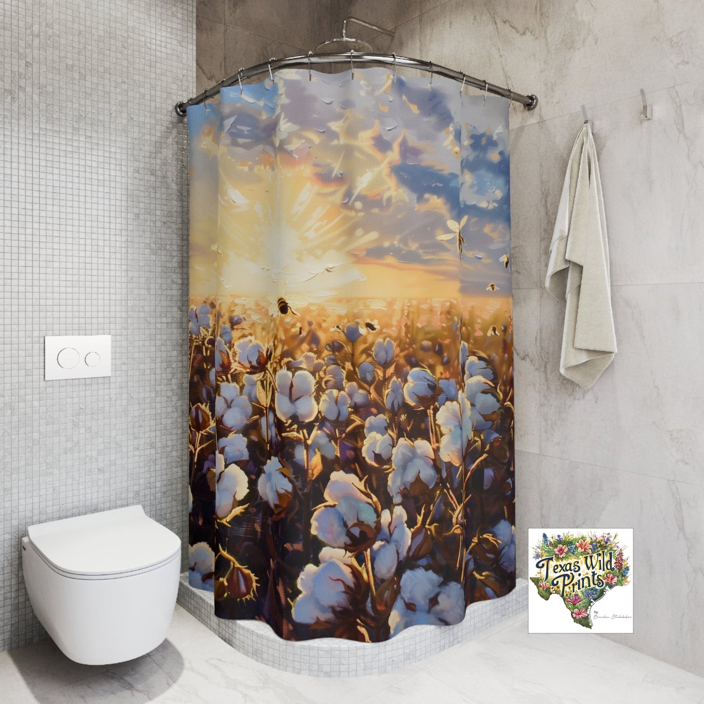 Rideau de douche en coton à motif de nectar et d'abeilles | Premium | 71x74