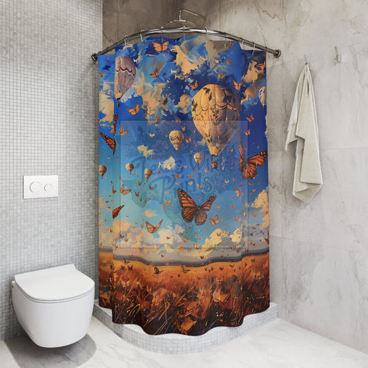 Whimsical Hot Air Balloons & Daytime Butterflies | Premium | 71”x74” | Boho Chic Home Decor