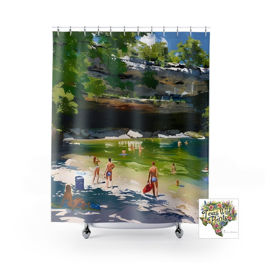 Tranquil Hamilton Pool Shower Curtain Texas Oasis Landscape Bathroom Art Natural Swimming Hole Decor Gift Idea for Nature Lovers Serene Scene