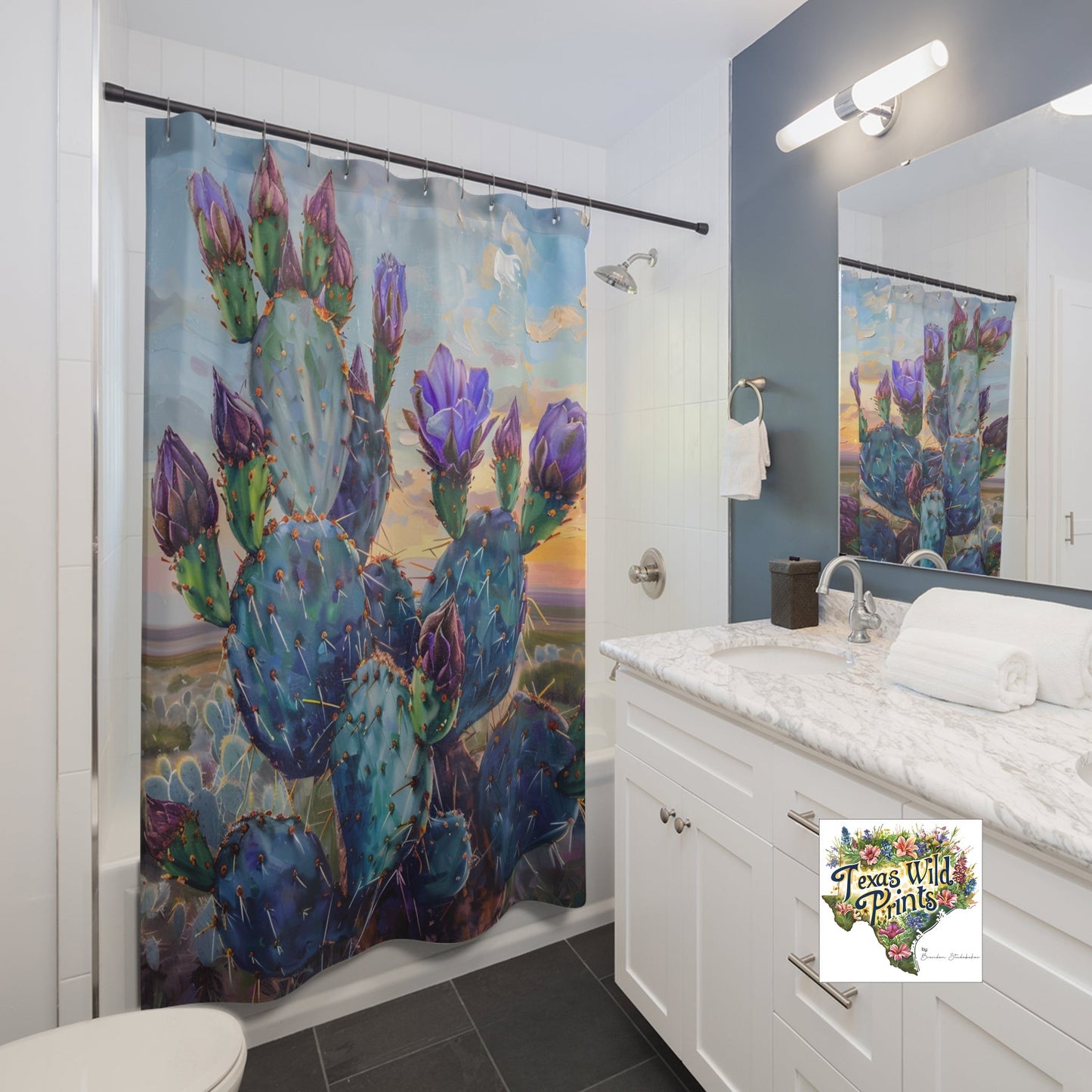 Dreamlike Prickly Pear Shower Curtain Purple Cactus Art 71x74 Inch Mystical Desert Decor Last Lights Kiss Print Modern Contemporary Bath Unique Home