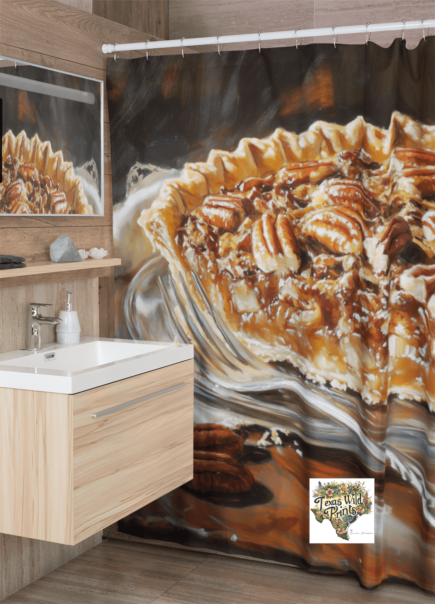 Cortina de ducha festiva con diseño de pastel de nueces | Decoración navideña con temática gastronómica | 74” x 71”