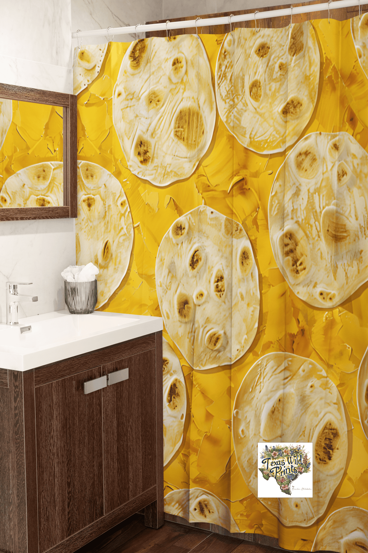 Cortina de ducha con tortilla amarilla | Decoración de comida | 74” x 71”