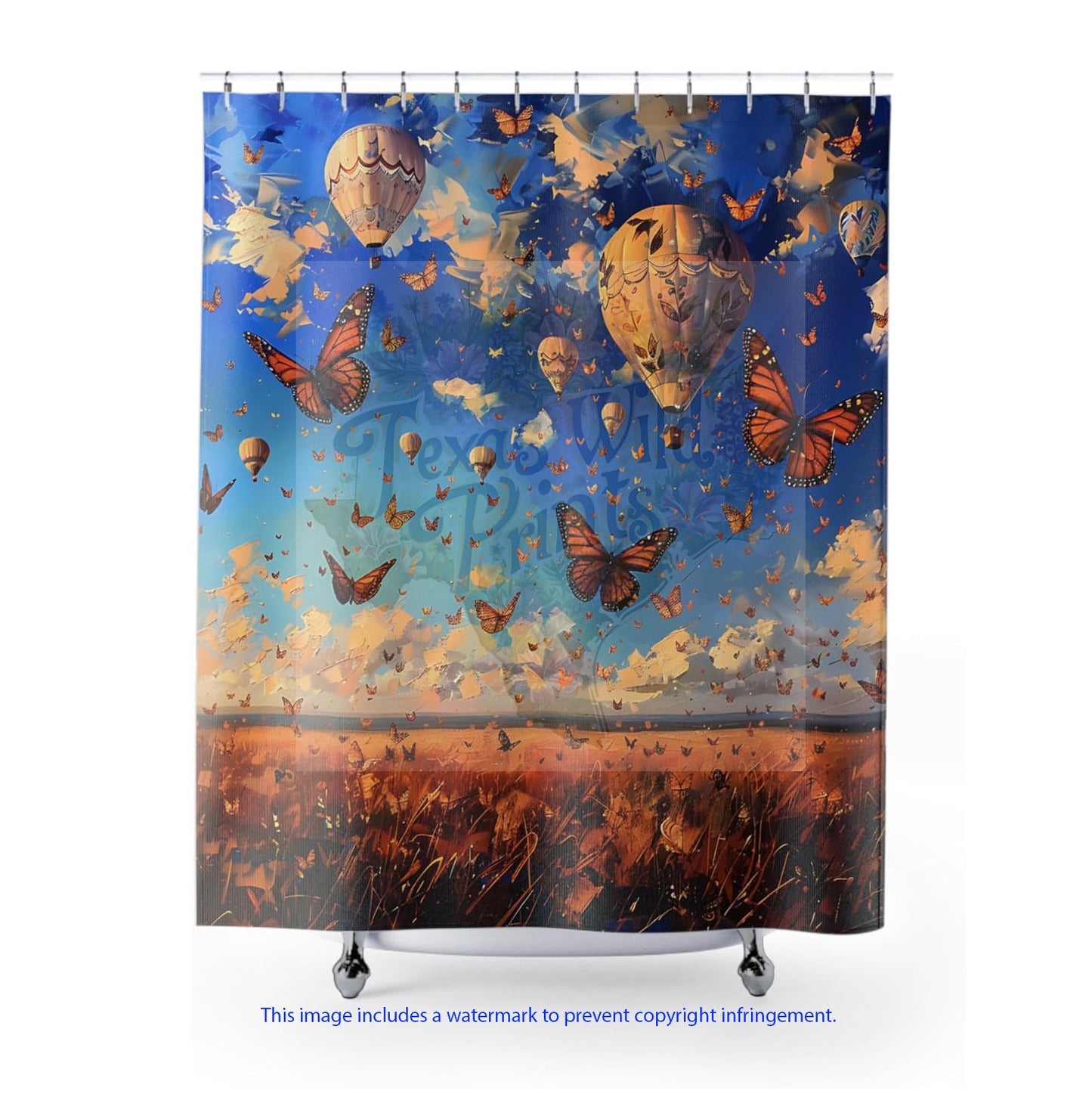 Whimsical Hot Air Balloons & Daytime Butterflies | Premium | 71”x74” | Boho Chic Home Decor