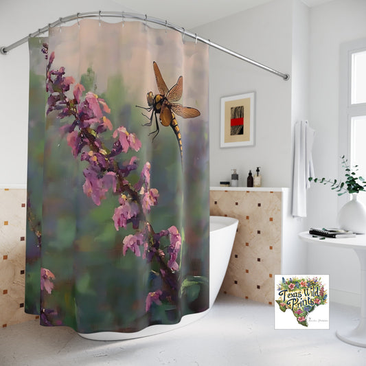 Golden Dragonfly Shower Curtain Blooming Buckeye Flower 71x74 Inch Floral Insect Bath Design Gift for Bug Lover Farmhouse Decor Pink Gold Elegant Home