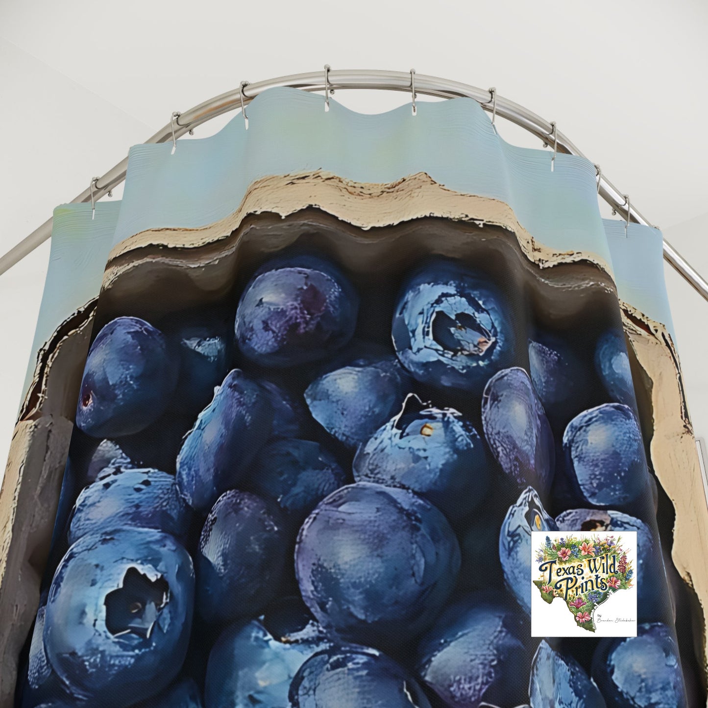 Cortina de ducha con estampado de frutas de arándanos | Inspirada en la naturaleza | Decoración de baño | 74” x 71”