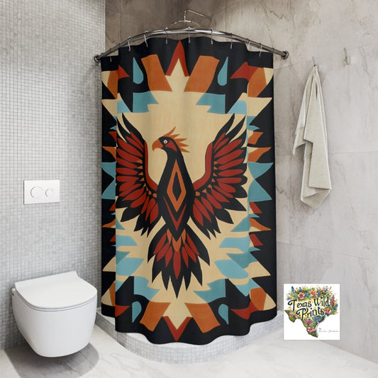 Phoenix Shower Curtain Southwestern Tribal Mythical Bird Design 71x74 Inch Desert Home Decor Hope Gift Inspirational Bathroom Art