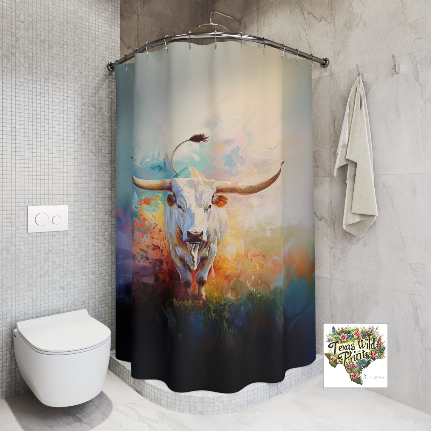 Farmhouse Animal Print Bathroom Shower Curtain Colorful Farmhouse Decor 71x74 Inch Texas Longhorn Lover Appreciation Present Rustic Home Style