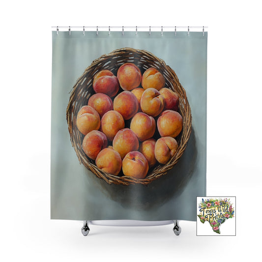 Farm Fresh Texas Peaches Interlaced Basket Print Shower Curtain Premium 71x74 Rustic Cottagecore Decor Welcoming Home Accent