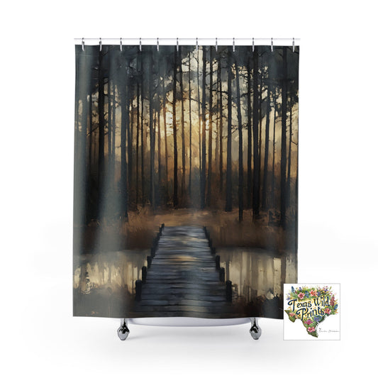 Relaxing Impressionist Forest and Pond Scene Print Shower Curtain | Premium | 71”x74” | Modern Contemporary Decor