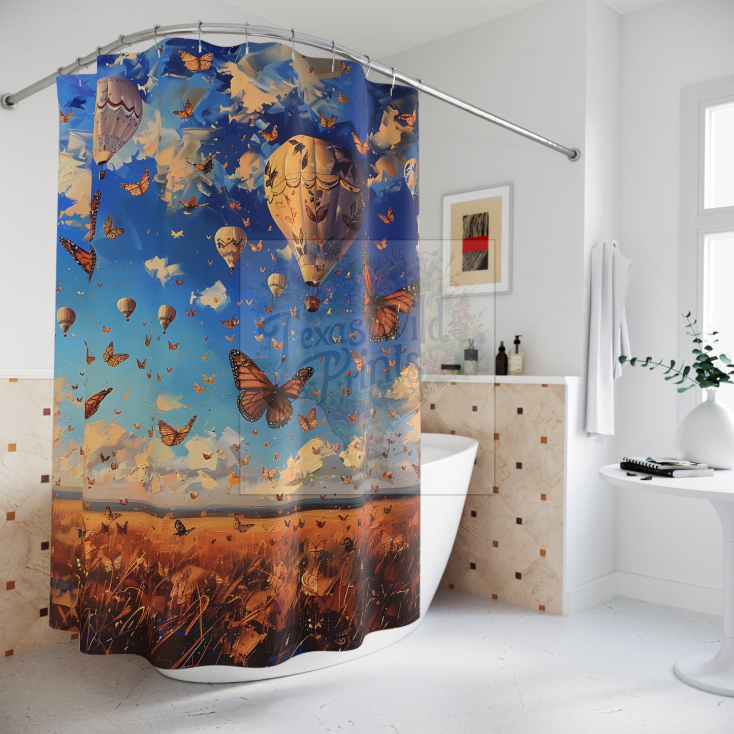 Whimsical Hot Air Balloons & Daytime Butterflies | Premium | 71”x74” | Boho Chic Home Decor