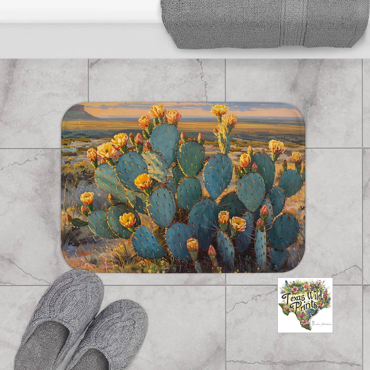 Small Large Prickly Pear Landscape Bath Mat Rustic Western Landscape Decor Farmhouse Bathroom Accent Gifts that Inspire Beauty
