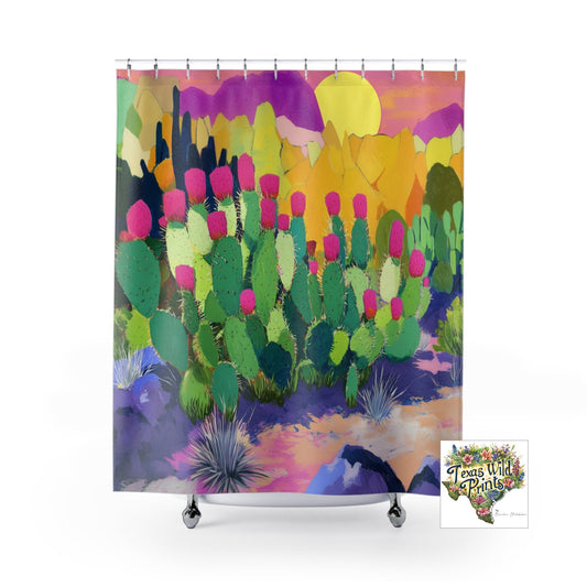 Contemporary Prickly Pear Cactus Shower Curtain 71x74 Inch Modern Boho Southwest Desert Bath Decor Colorful Eclectic Gifts