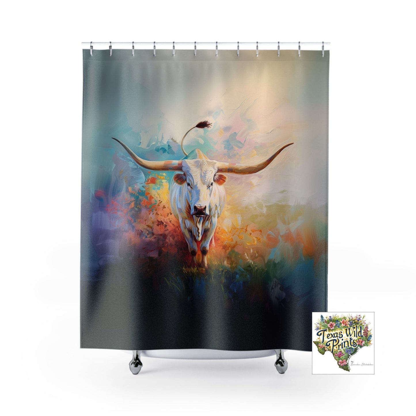 Farmhouse Animal Print Bathroom Shower Curtain Colorful Farmhouse Decor 71x74 Inch Texas Longhorn Lover Appreciation Present Rustic Home Style