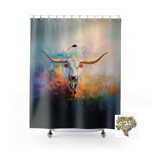 Farmhouse Animal Print Bathroom Shower Curtain Colorful Farmhouse Decor 71x74 Inch Texas Longhorn Lover Appreciation Present Rustic Home Style