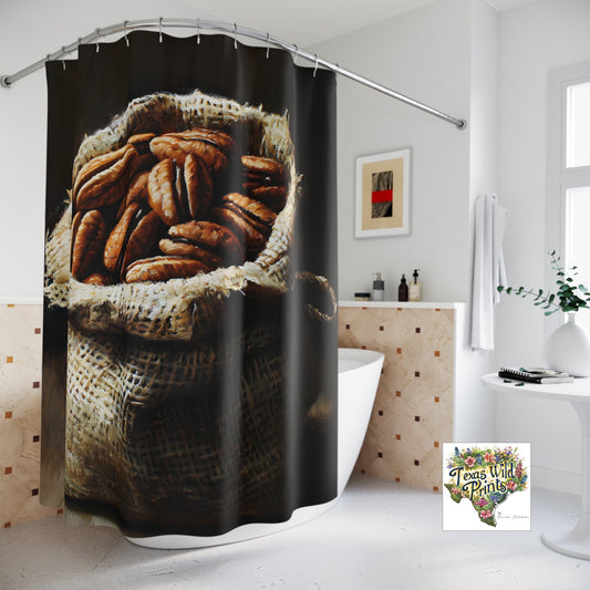 Rideau de douche rustique aux noix de pécan | Nature morte unique | Décoration de salle de bain