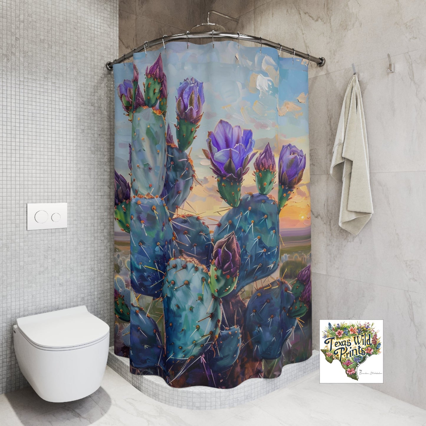 Dreamlike Prickly Pear Shower Curtain Purple Cactus Art 71x74 Inch Mystical Desert Decor Last Lights Kiss Print Modern Contemporary Bath Unique Home