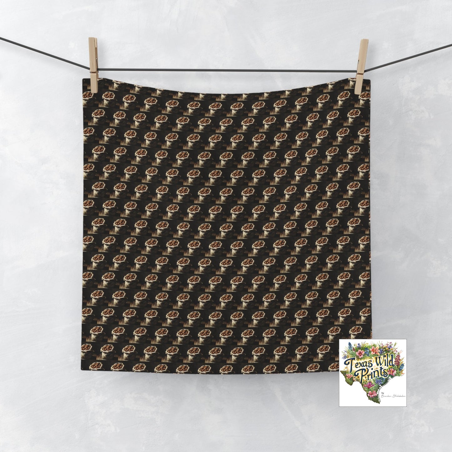 Detailed Pecan Pattern Face Towel Burlap Sack Design 13x13 Rustic Modern Kitchen Original Art Towel Pecan Lover Gift Contemporary Farmhouse Style Unique American Present