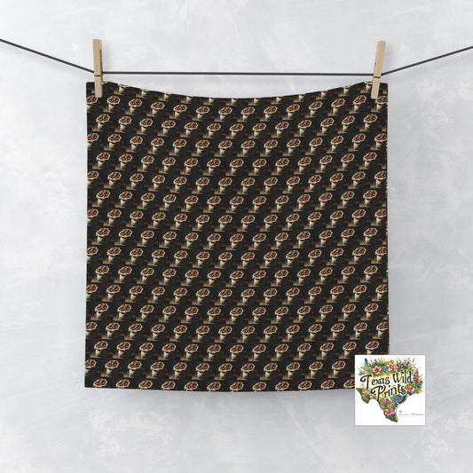 Detailed Pecan Pattern Face Towel Burlap Sack Design 13x13 Rustic Modern Kitchen Original Art Towel Pecan Lover Gift Contemporary Farmhouse Style Unique American Present