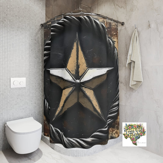 Metallic Pewter Lone Star Shower Curtain Texas History Decor 71x74 Vintage Rustic Southwestern Bathroom Accent Southern Country Pride