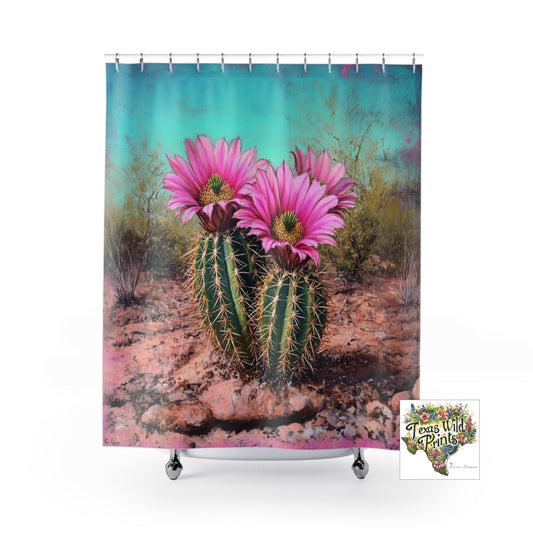 Pink Hedgehog Cactus Shower Curtain Southwestern Floral Print 71x74 Inch Desert Botanical Bathroom Decor Succulent Lover Gift Unique Nature Art