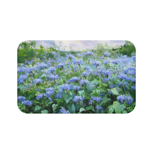 Blue Mistflower Bath Mat Texas Wildflower Floral Memory Foam Rug Cottagecore Rustic Bathroom Decor Spring Gifts for Her