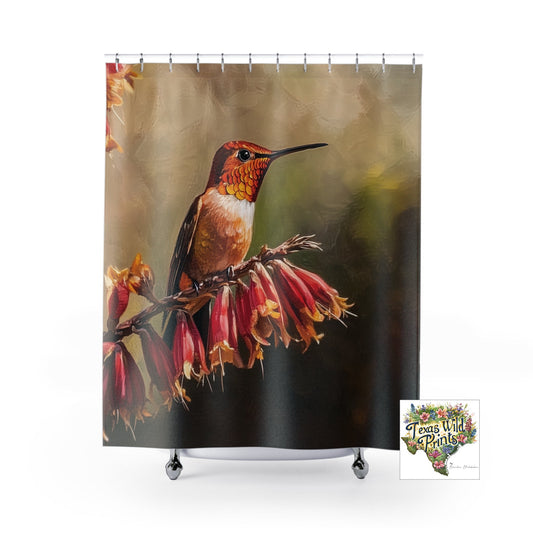 Hummingbird Red Yucca Shower Curtain Texas Native Floral Bird Print 71x74 Inch Fabric Nature Inspired Bath Popular Gifts for Women Unique Home Decor