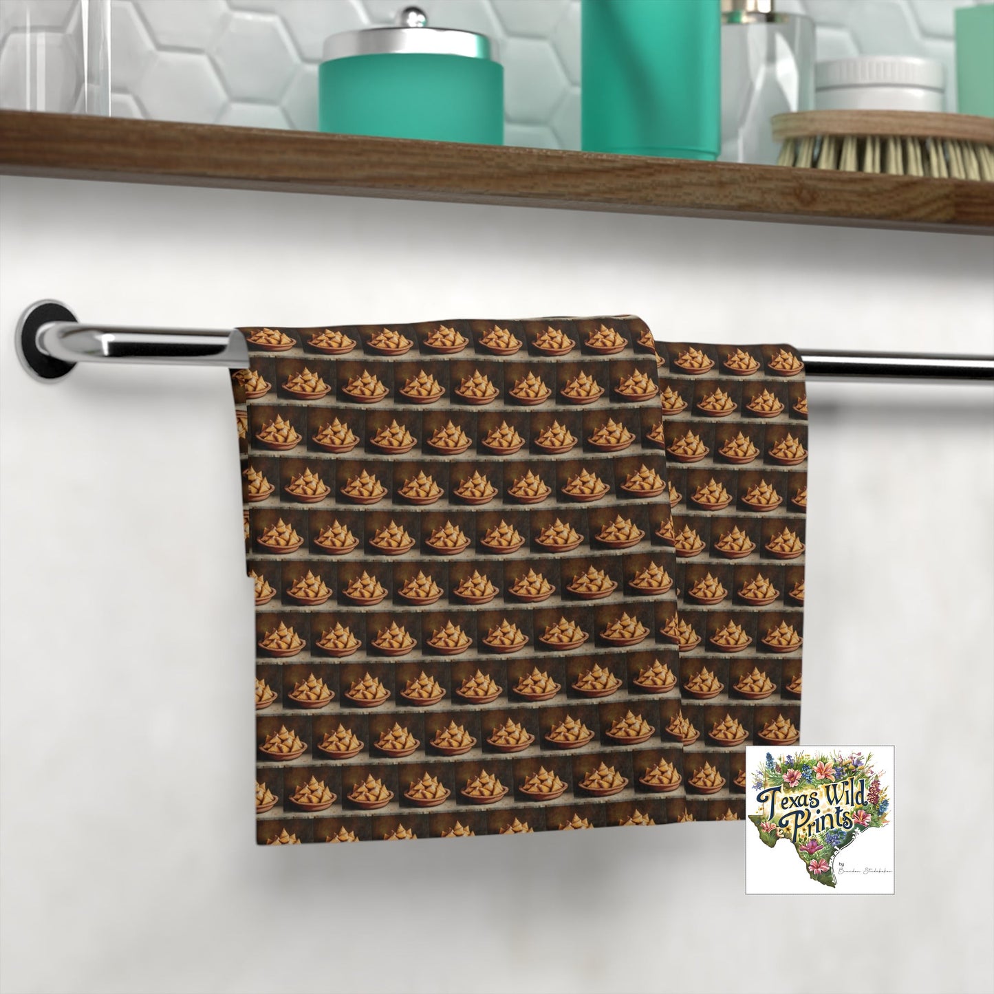 Hacienda Sopapilla Face Towel Dessert Pattern Washcloth 13x13 Inch Southwestern Style Best Gift for Foodie New Mexican Santa Fe Inspired Home Decor