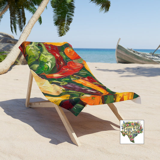 Vibrant Jalapeño Pepper Beach Towel XL Colorful Chili Print Soft Plush Pool Towel Texas Summer Fun